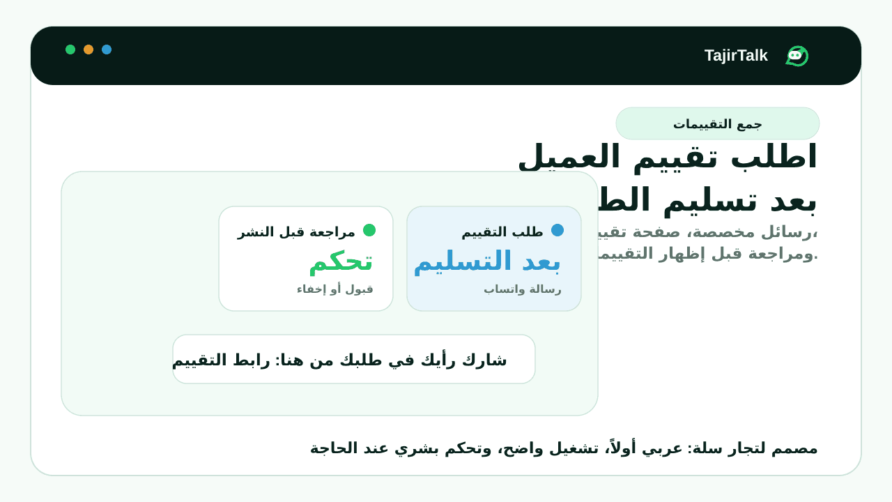 Reviews Collector inside the TajirTalk dashboard
